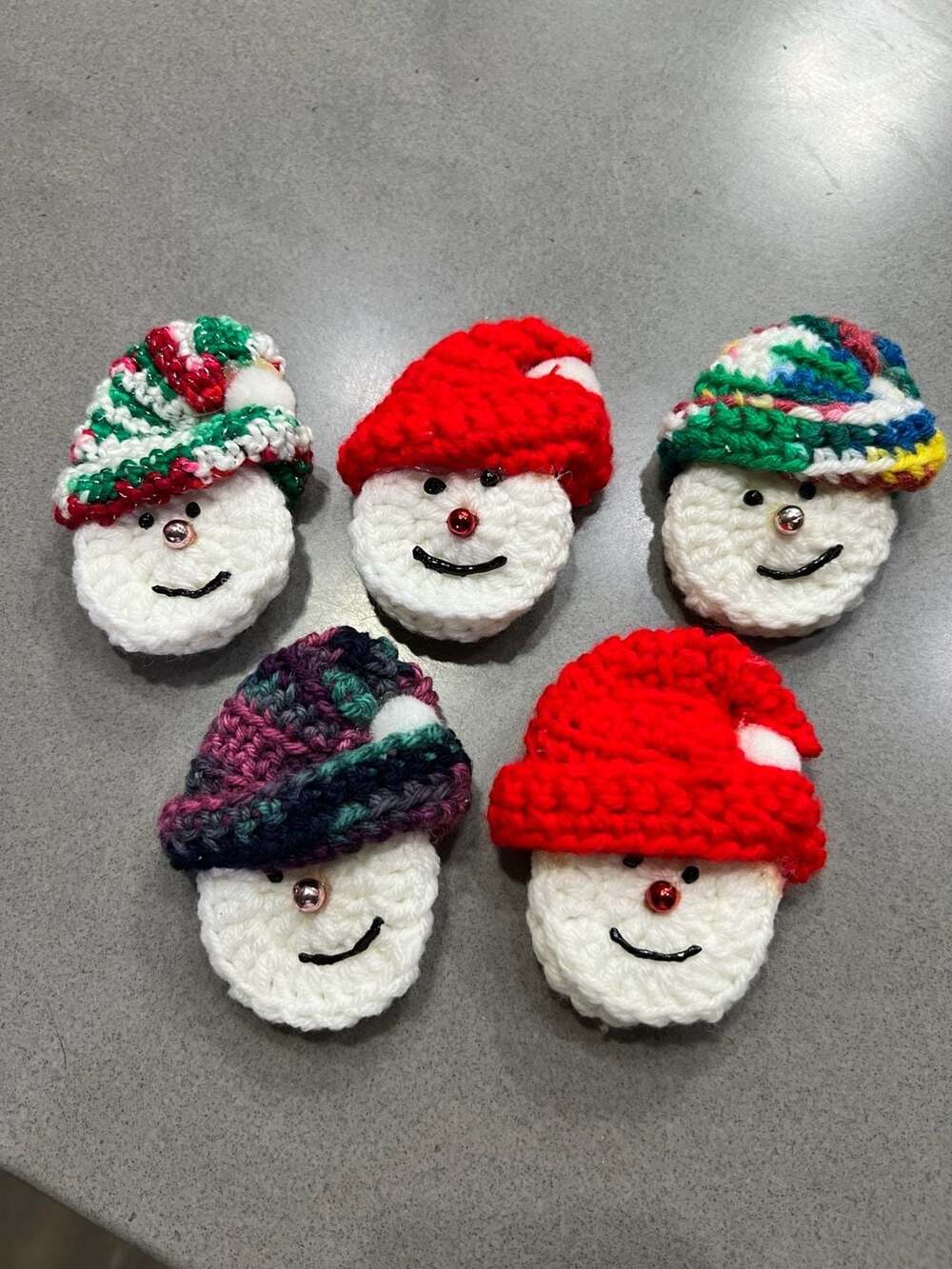 Vintage Handmade Crochet Snowman Christmas Lolipop Covers Set of 5